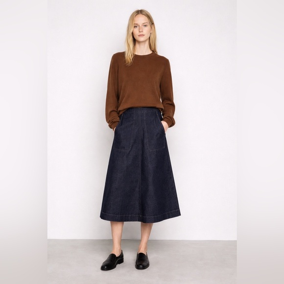 E Hyphen World Gallery Dresses & Skirts - E Hyphen World Gallery Dark Indigo Denim A-Line Skirt with Pockets Elastic Waist